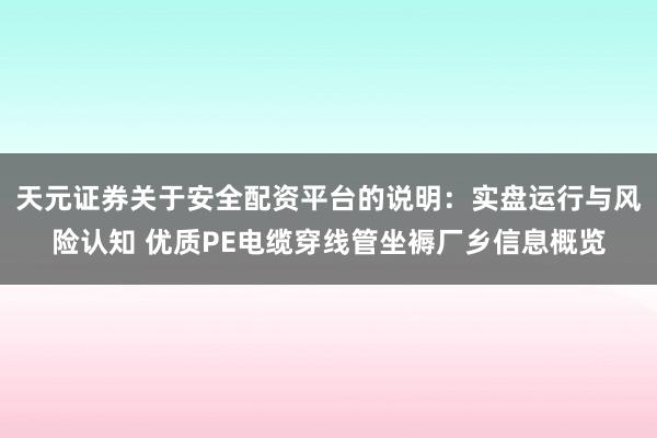 天元证券关于安全配资平台的说明：实盘运行与风险认知 优质PE电缆穿线管坐褥厂乡信息概览
