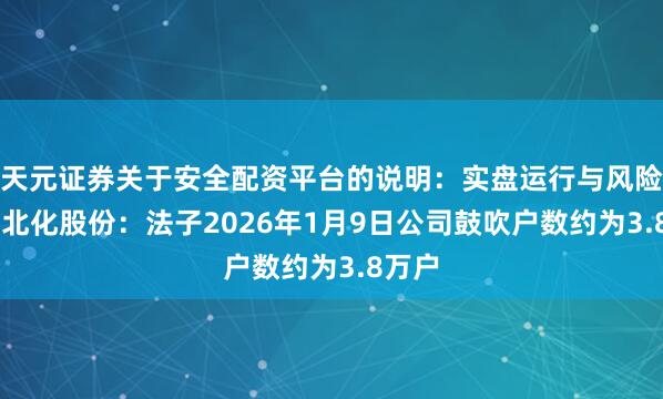 天元证券关于安全配资平台的说明：实盘运行与风险认知 北化股份：法子2026年1月9日公司鼓吹户数约为3.8万户