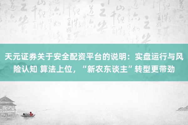 天元证券关于安全配资平台的说明：实盘运行与风险认知 算法上位，“新农东谈主”转型更带劲